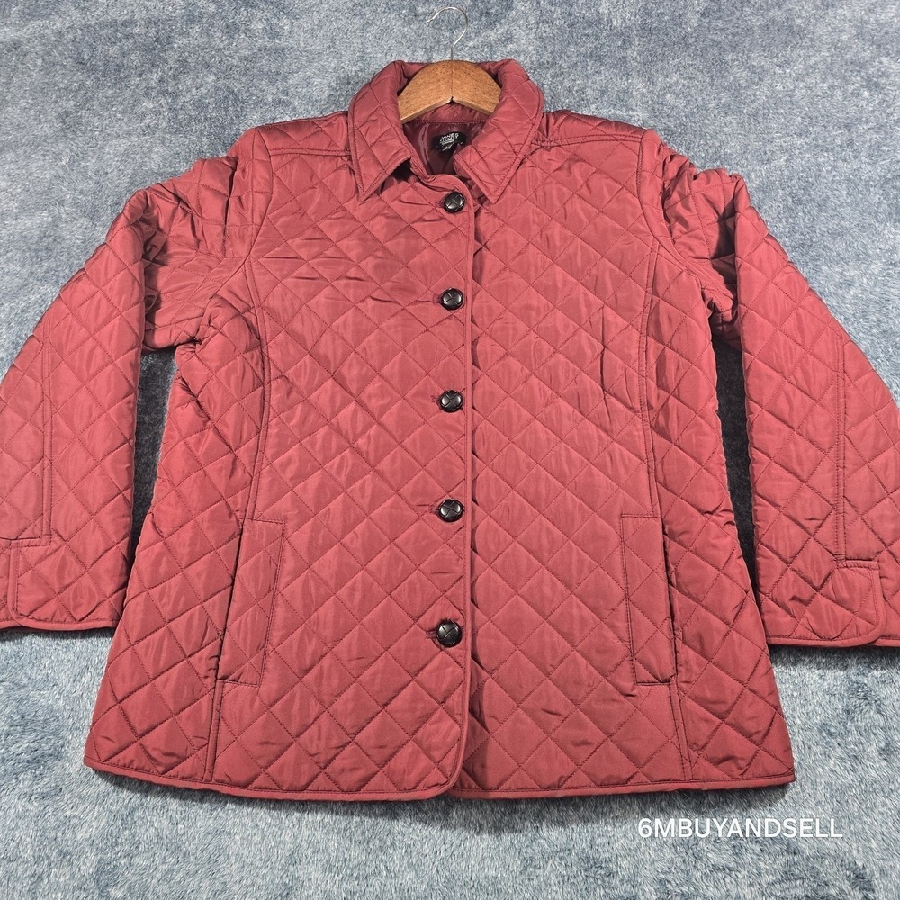 Jones New York Signature Quilted Jacket Burgundy Wine Button Front Womens Large